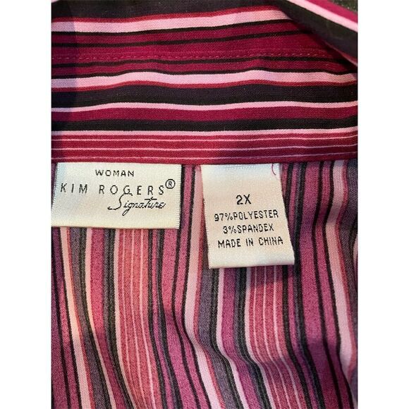 Kim Rogers Women's 2XL Striped Button-Up Blouse Multicolor Long Sleeve - Picture 6 of 8